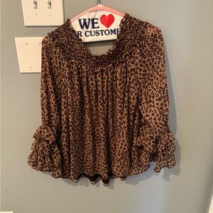 Cece cheetah printed off the shoulder blouse size L